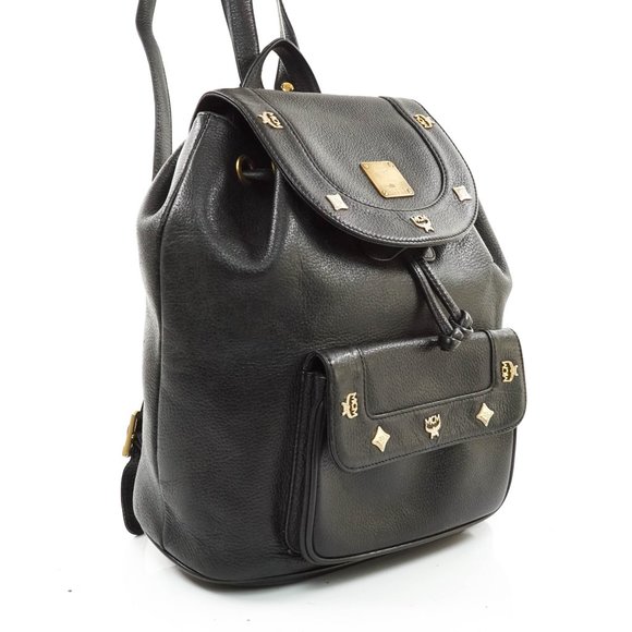 Auth Mcm Back Pack Bag Black Leather #27007M12 main image 7